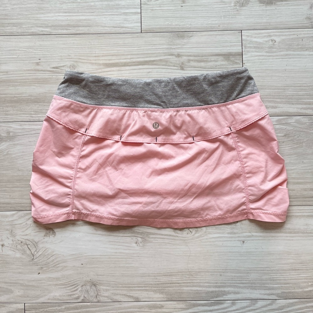 Lululemon Athletica Pink Gray Ruched Bubble Mini Skirt